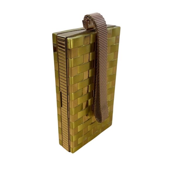 Vintage Evans Gold Tone Woven Design With Mirror & Lipstick Holder Makeup Case - Picture 7 of 7